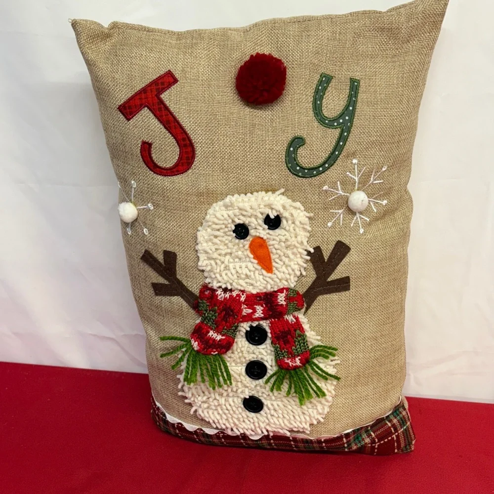 Festive Snowman Holiday Pillow 17x11x5